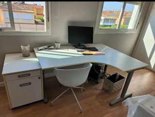 Mesa escritorio curva blanca + cajonera