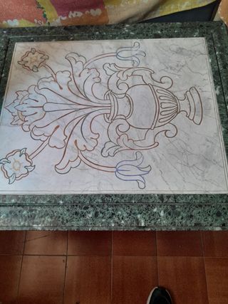 Tavolino in marmo verde e bianco