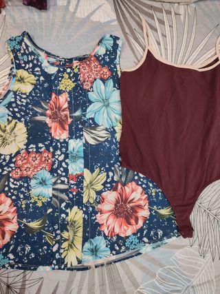 Blusa estampada + body marrón - XL