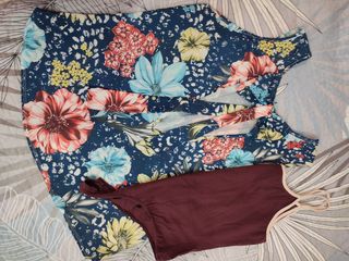 Blusa estampada + body marrón - XL