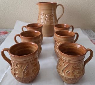 Set Ceramica Marrone - Brocca & 6 Bicchieri