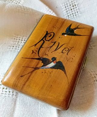 Antico portamonete Souvenir  legno dipinto ca '900