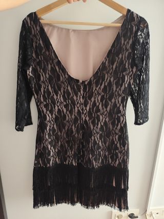 Vestido Fiesta Negro con Flecos