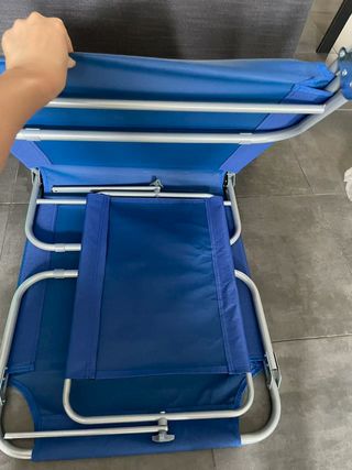 2x Silla playa reclinable azul con parasol