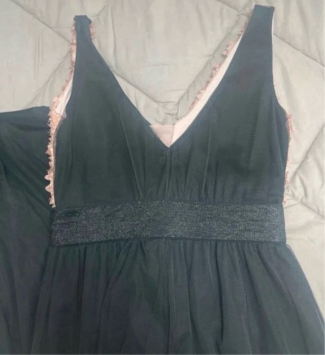 Elegante abito lungo nero e rosa