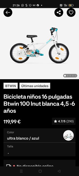 Bicicleta infantil  16 pulgadas btwin100con rodine