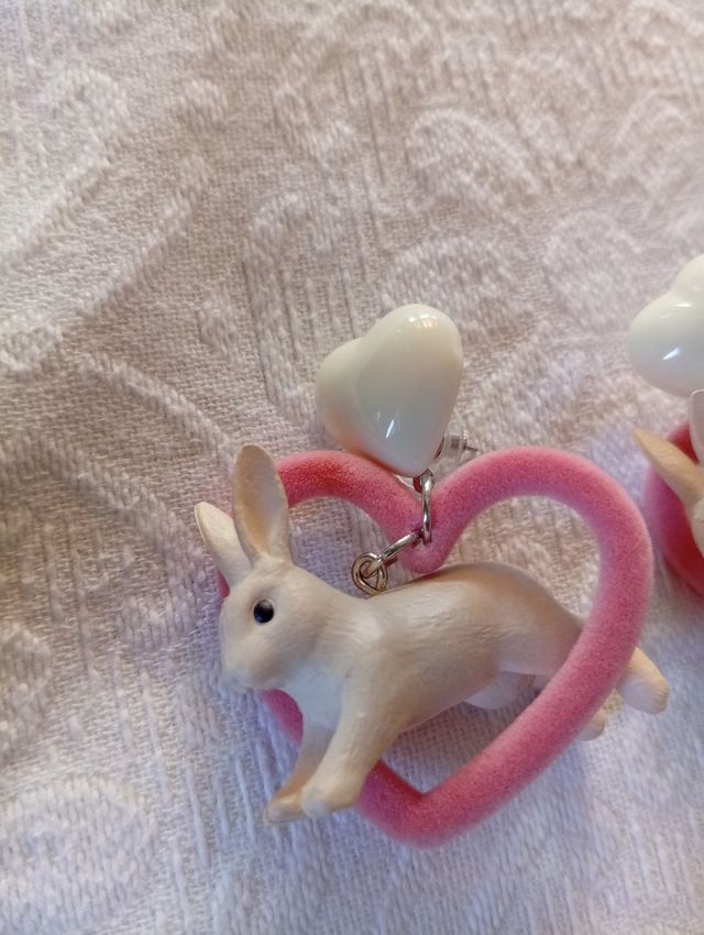 Orecchini coniglietto rosa e bianchi