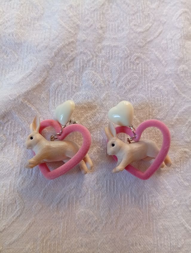 Orecchini coniglietto rosa e bianchi