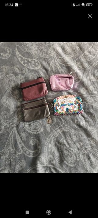 4 Monederos Piel - Marrón, Rosa