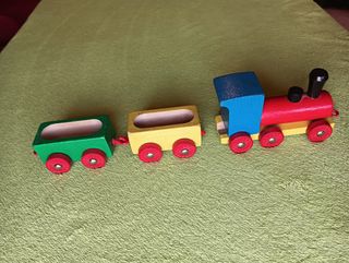 JUGUETE 1980 TREN MADERA COLORES BEBÉ MARCA HEROS