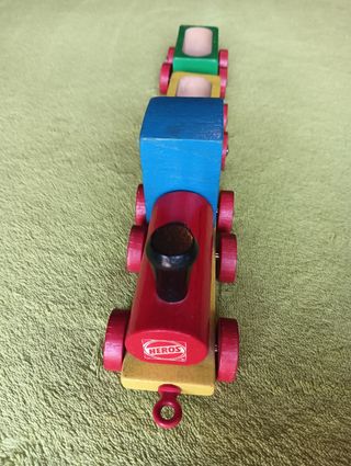 JUGUETE 1980 TREN MADERA COLORES BEBÉ MARCA HEROS