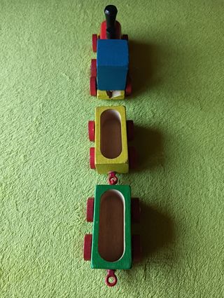 JUGUETE 1980 TREN MADERA COLORES BEBÉ MARCA HEROS