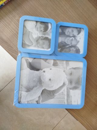 Marco de fotos triple azul