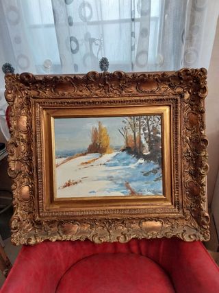 Dipinto olio paesaggio invernale 71x60cm