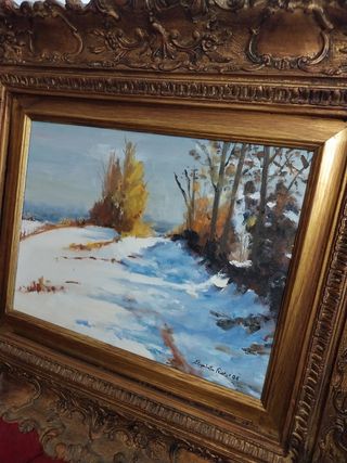 Dipinto olio paesaggio invernale 71x60cm