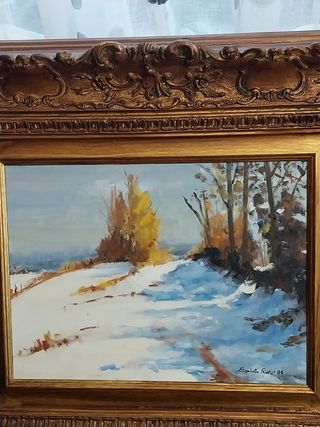 Dipinto olio paesaggio invernale 71x60cm
