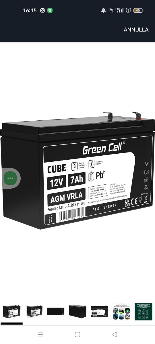 Batteria Green Cell Cube 12V 7Ah AGM VRLA