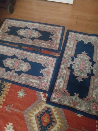 Alfombras lana azul-rosa impecables