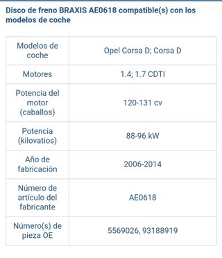 Disco freno BRAXI Corsa