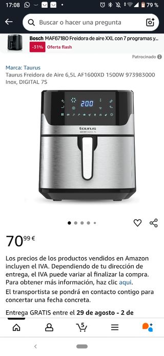 Taurus Air Fry Digital 7S Wall freidora aire