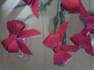 5 Fiocchi Rosa Glitter Festa fatti a mano