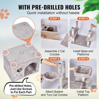 Torre per Gatti Interno 174 cm, 3 Livelli, 2 Cucce