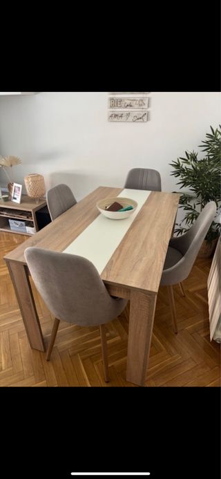 Mesa comedor 4 sillas -madera-blanco