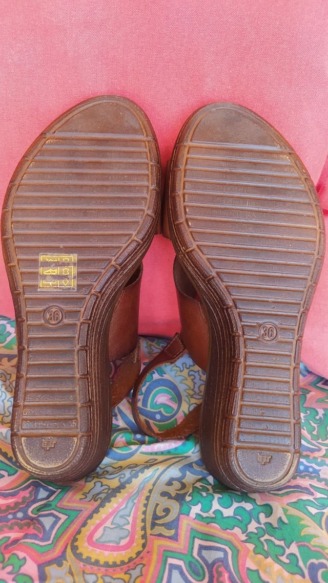 Sandalias Piel Marrón Mujer - 36