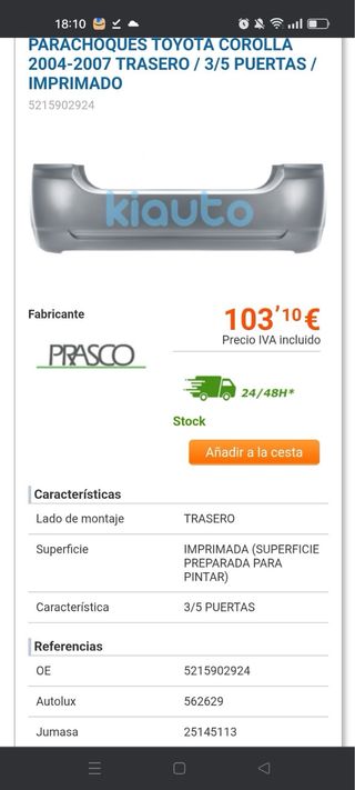 Parachoques trasero Toyota Corolla 04-07