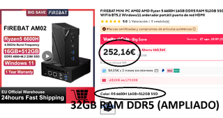 Mini PC Ryzen 5 6600H 4.5GHz 32GB RAM DDR5 4800MHz