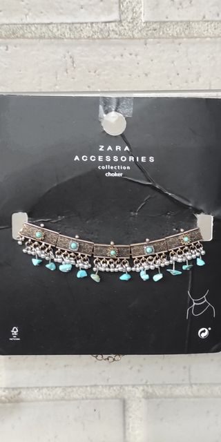 Collar Zara turquesa plata/dorado NUEVO