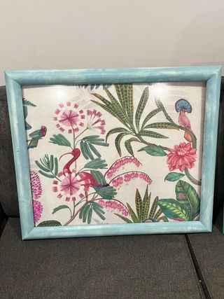 Cuadro floral con pájaros - turquesa