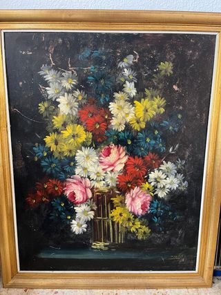 Cuadro al óleo floral enmarcado