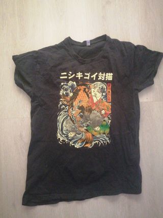 Camiseta negra gato koi talla M