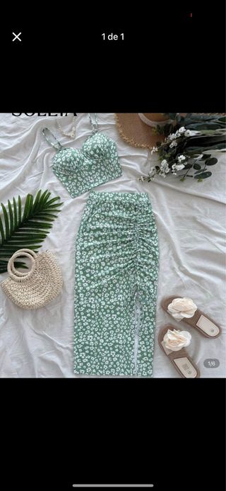 Conjunto falda y top - Verde estampado floral