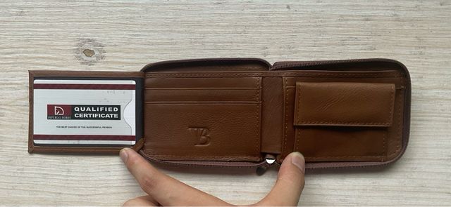 Cartera de piel marrón con cremallera,nuevo