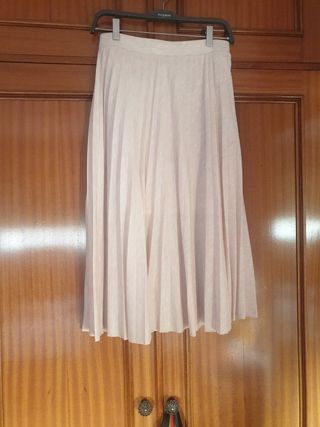 Falda plisada larga beige/rosa