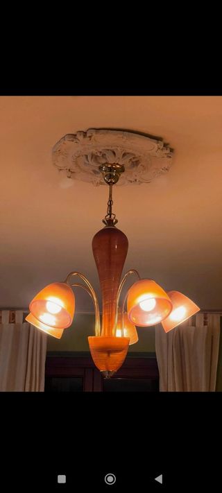 Lampadario 5 luci vetro ambra