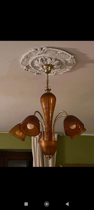 Lampadario 5 luci vetro ambra