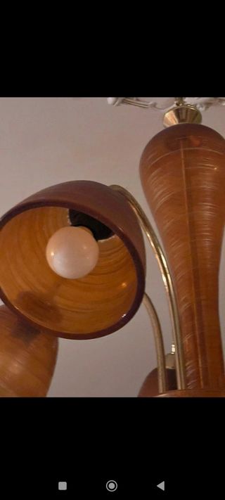 Lampadario 5 luci vetro ambra