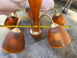 Lampadario 5 luci vetro ambra