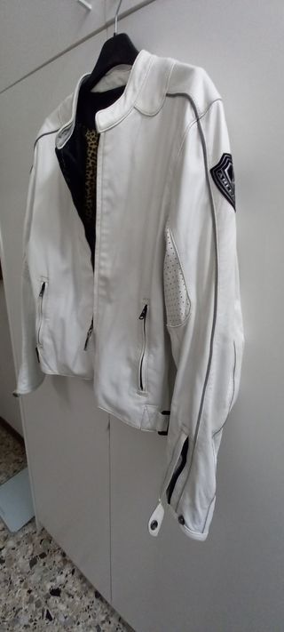 Giubbotto moto pelle bianco donna
