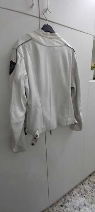 Giubbotto moto pelle bianco donna