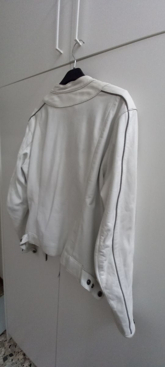 Giubbotto moto pelle bianco donna