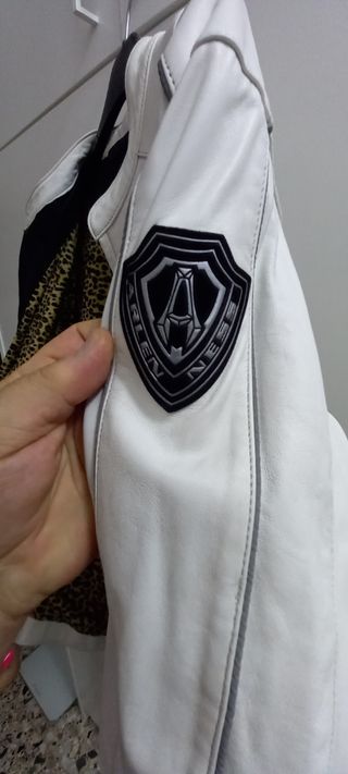 Giubbotto moto pelle bianco donna