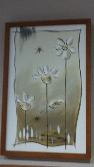 Cuadro flores - Blanco y marrón