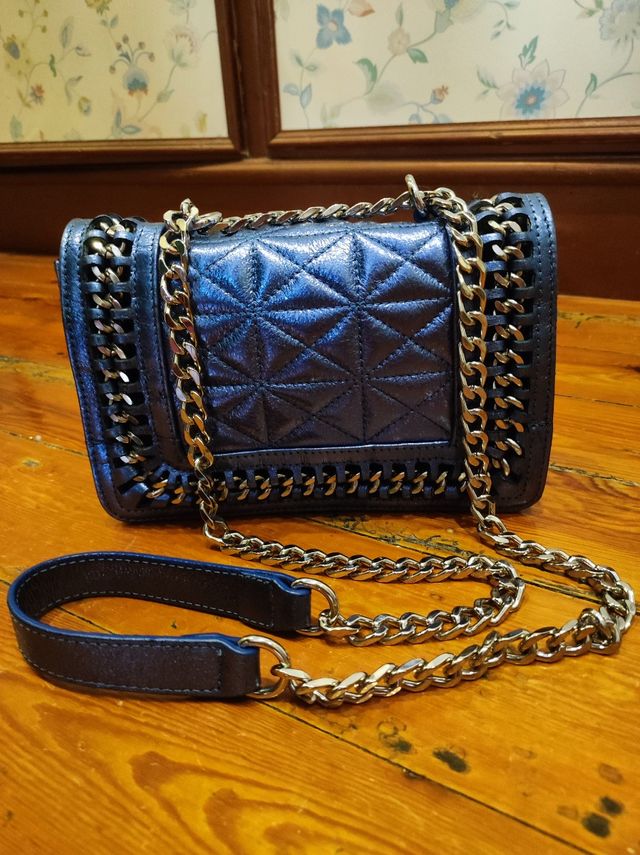 Bolso Zara Piel Metalizada Azul