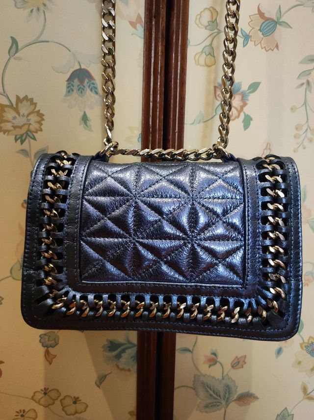 Bolso Zara Piel Metalizada Azul
