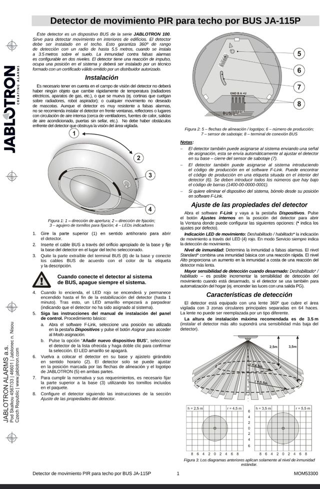 Detector IR techo 360° Jablotron