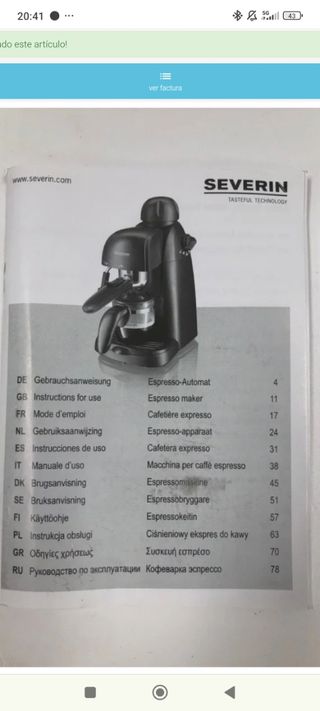 Cafetera Espresso Severin 3,5 B Precio tienda 88€